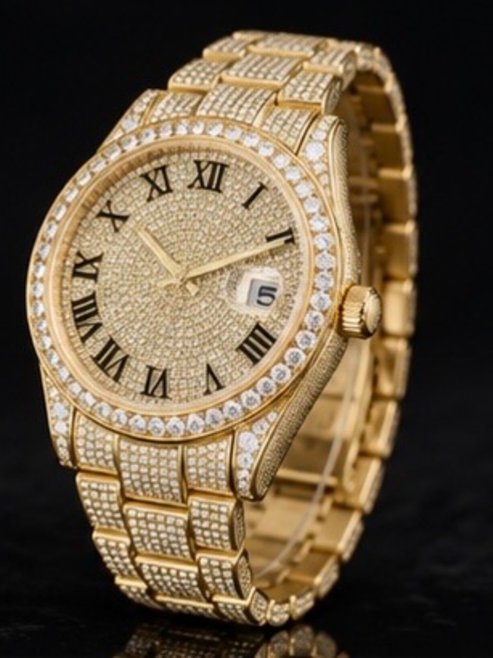 Luxury Moissanite Diamond Gold Watch – Fully Iced Pavé Dial & Bracelet | Numeral - Picture 3 of 9